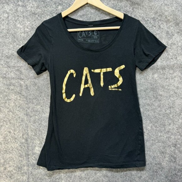 Unbranded Tops - CATS T Shirt Womens Medium Black Fitted Graphic Tee Theatre Musical 2 Sided Eyes